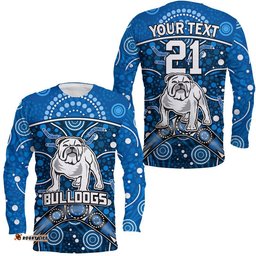 Custom Personalised Bulldogs Rugby Long Sleeve T-shirt Boomerang Indigenous Dots