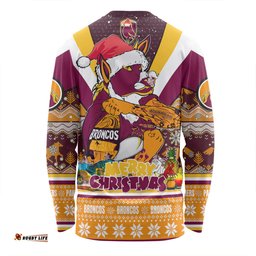 Brisbane Broncos Christmas Custom Long Sleeve T-shirt - Broncos Santa Aussie Big Things Christmas Long Sleeve T-shirt