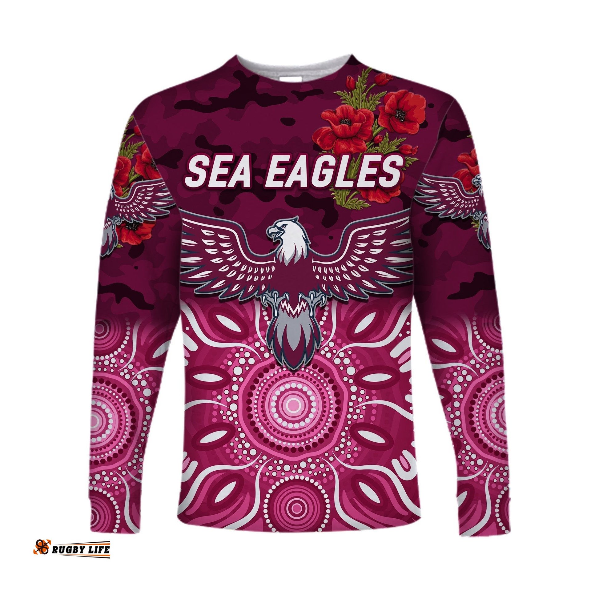 Custom Personalised Manly Warringah Sea Eagles ANZAC Long Sleeve T-shirt Indigenous