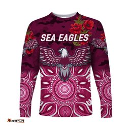 Custom Personalised Manly Warringah Sea Eagles ANZAC Long Sleeve T-shirt Indigenous