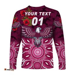 Custom Personalised Manly Warringah Sea Eagles ANZAC Long Sleeve T-shirt Indigenous