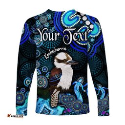 Custom Personalised Australian Astrology Long Sleeve T-shirt Sagittarius Kookaburra Zodiac Aboriginal Blue