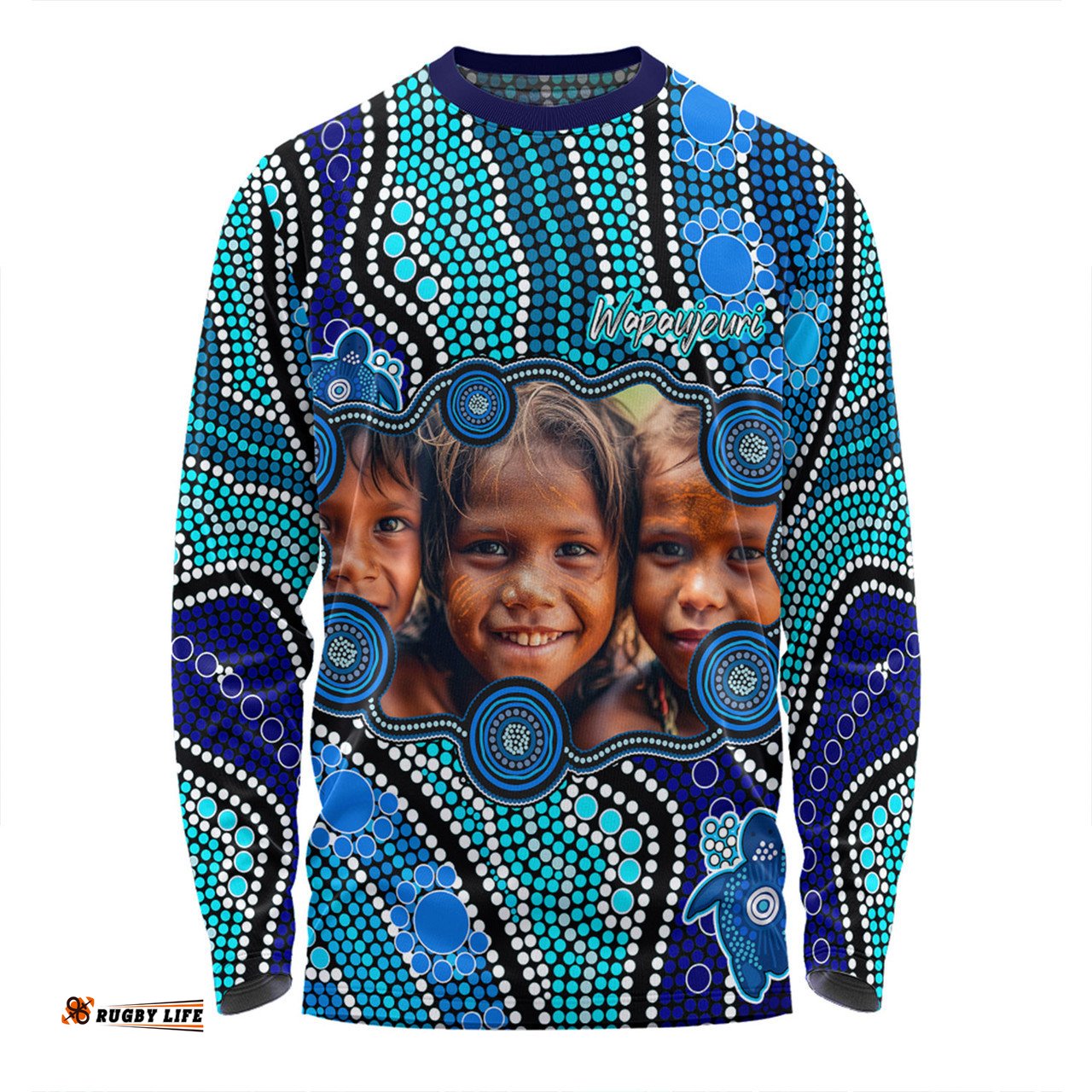 Australia Personalised Aboriginal Custom Long Sleeve T-shirt - River And Turtles Dot Art Painting Blue Long Sleeve T-shirt