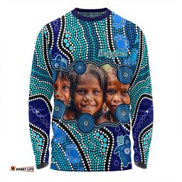 Australia Personalised Aboriginal Custom Long Sleeve T-shirt - River And Turtles Dot Art Painting Blue Long Sleeve T-shirt