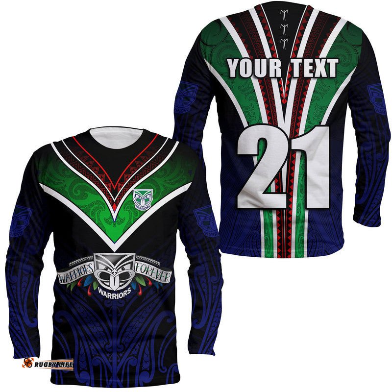 Custom Personalised New Zealand Warriors Long Sleeve T-shirt The Warriors Special Maori Silver Fern Style