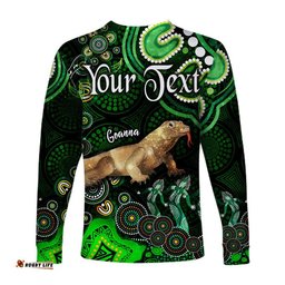 Custom Personalised Australian Astrology Long Sleeve T-shirt Capricorn Goanna Zodiac Aboriginal Green