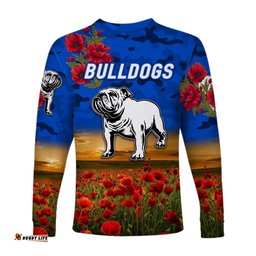 Canterbury Bankstown Bulldogs ANZAC Long Sleeve T-shirt Poppy Flowers Blue