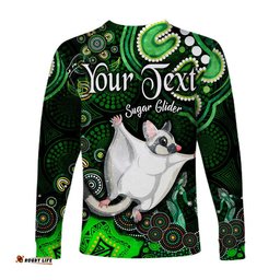 Custom Personalised Australian Astrology Long Sleeve T-shirt Gemini Sugar Glider Zodiac Aboriginal Green