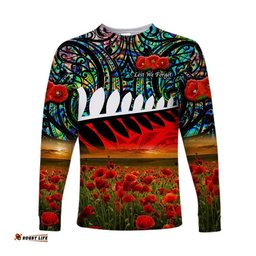 Custom Personalised New Zealand Maori ANZAC Long Sleeve T-shirt Poppy Paua Shell