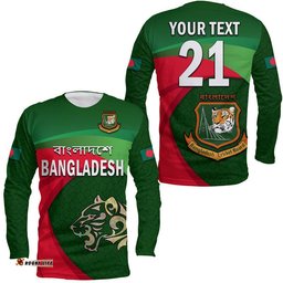 Custom Personalised Bangladesh Cricket Team Long Sleeve T-shirt Bangla Tigers Simple