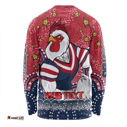 Sydney Roosters Custom Long Sleeve T-shirt - Custom With Aboriginal Inspired Style Of Dot Painting Patterns  Long Sleeve T-shirt