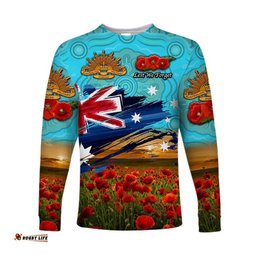 Custom Personalised Australia Aboriginal ANZAC Long Sleeve T-shirt Poppy Blue