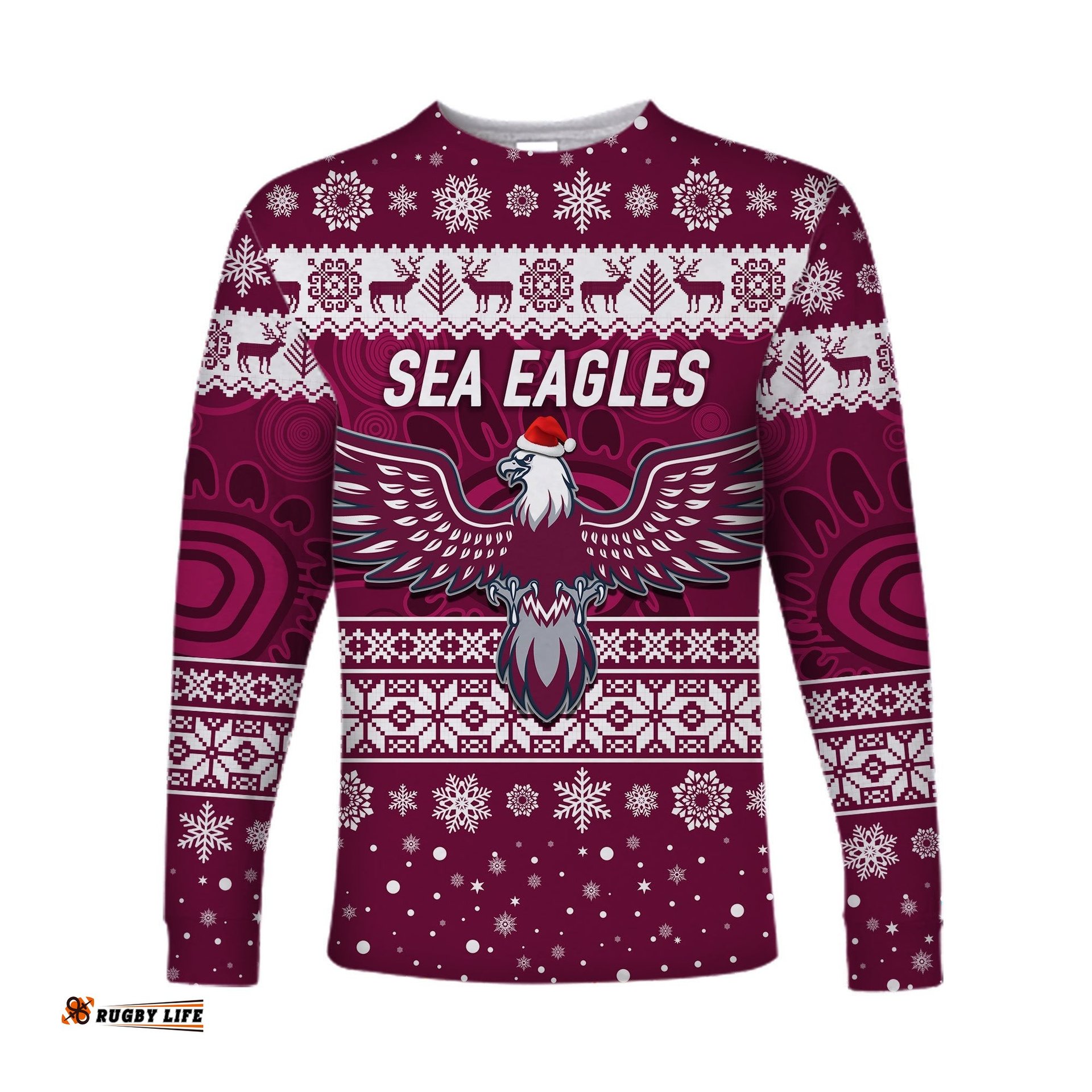 Custom Personalised Manly Warringah Sea Eagles Long Sleeve T-shirts Christmas Simple Style