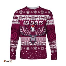 Custom Personalised Manly Warringah Sea Eagles Long Sleeve T-shirts Christmas Simple Style