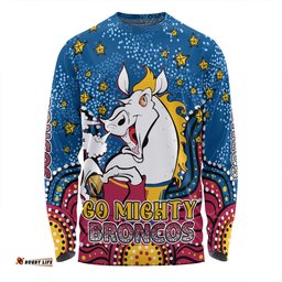 Brisbane Broncos Custom Long Sleeve T-shirt - Custom With Aboriginal Inspired Style Of Dot Painting Patterns  Long Sleeve T-shirt