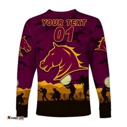 Custom Personalised Brisbane Broncos ANZAC Long Sleeve T-shirt Simple Style Maroon