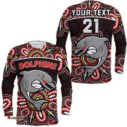 Custom Personalised Dolphins Rugby Long Sleeve T-shirt Aboriginal Dot Painting