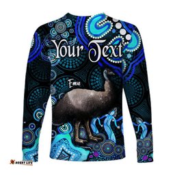 Custom Personalised Australian Astrology Long Sleeve T-shirt Aquarius Emu Glider Zodiac Aboriginal Blue