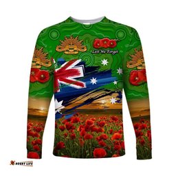 Custom Personalised Australia Aboriginal ANZAC Long Sleeve T-shirt Poppy Green