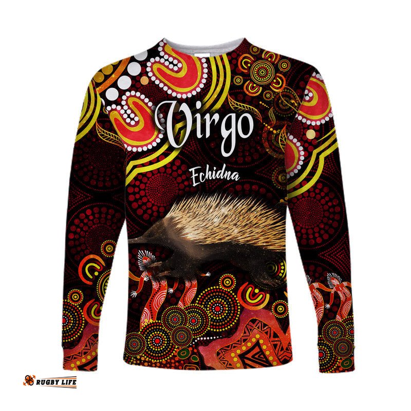 Custom Personalised Australian Astrology Long Sleeve T-shirt Virgo Echidna Zodiac Aboriginal Red
