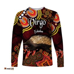 Custom Personalised Australian Astrology Long Sleeve T-shirt Virgo Echidna Zodiac Aboriginal Red