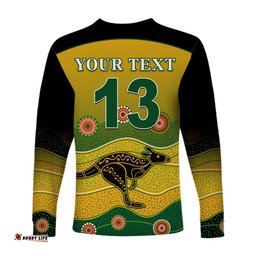 Custom Personalised Cricket Australia Long Sleeve T-shirt Indigenous Kangaroo Custom Text and Number