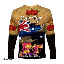 Custom Personalised Australia Aboriginal ANZAC Long Sleeve T-shirt Remembrance Gold