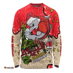 Redcliffe Dolphins Christmas Custom Long Sleeve T-shirt - Let's Get Lit Chrisse Pressie Long Sleeve T-shirt