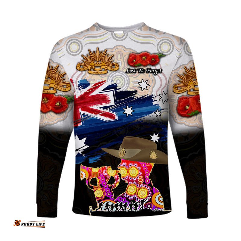 Australia Aboriginal ANZAC Long Sleeve T-shirt Remembrance White