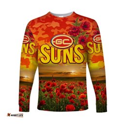 Custom Personalised Gold Coast Suns ANZAC Long Sleeve T-shirt Poppy