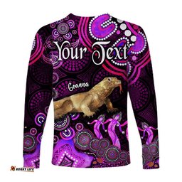 Custom Personalised Australian Astrology Long Sleeve T-shirt Capricorn Goanna Zodiac Aboriginal Pink