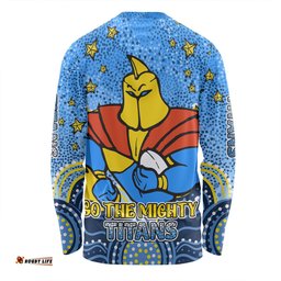Gold Coast Titans Custom Long Sleeve T-shirt - Custom With Aboriginal Inspired Style Of Dot Painting Patterns  Long Sleeve T-shirt