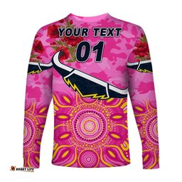 Custom Personalised North Queensland Cowboys ANZAC Long Sleeve T-shirt Indigenous Pink