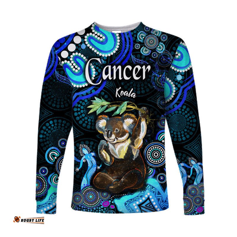 Custom Personalised Australian Astrology Long Sleeve T-shirt Cancer Koala Zodiac Aboriginal Blue