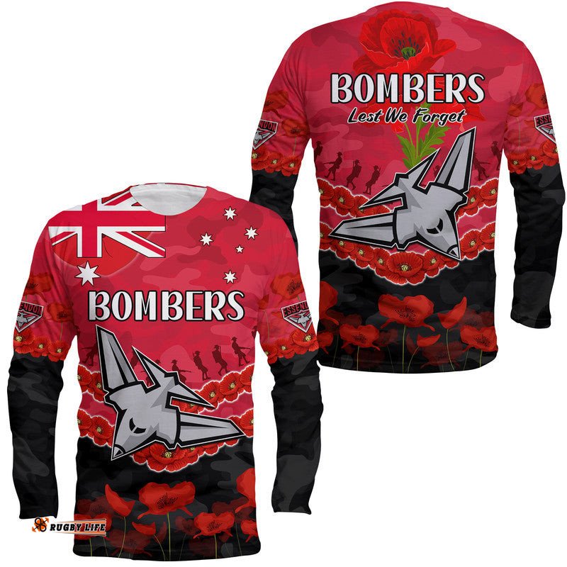 Bombers Football ANZAC Long Sleeve T-shirt Lest We Forget