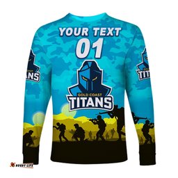 Custom Personalised Gold Coast Titans ANZAC Long Sleeve T-shirt Simple Style