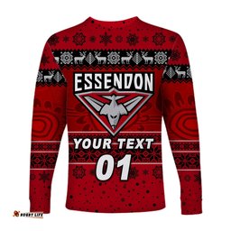 Custom Personalised Essendon Bombers Long Sleeve T-shirt Christmas Simple Style Red