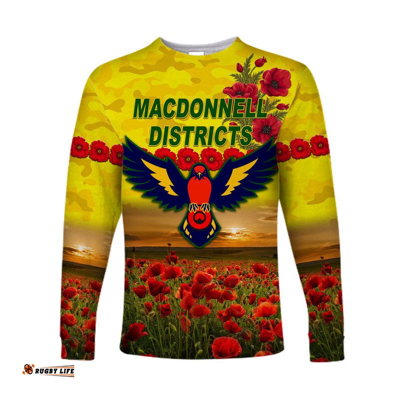 Custom Personalised MacDonnell Districts ANZAC Long Sleeve T-shirt Poppy