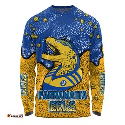 Parramatta Eels Custom Long Sleeve T-shirt - Team With Dot And Star Patterns For Tough Fan Long Sleeve T-shirt