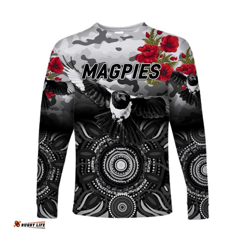 Custom Personalised Collingwood Magpies ANZAC Long Sleeve T-shirt Indigenous