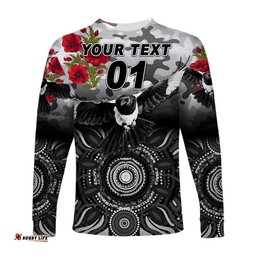 Custom Personalised Collingwood Magpies ANZAC Long Sleeve T-shirt Indigenous