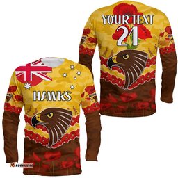 Custom Personalised Hawks Football ANZAC Long Sleeve T-shirt Lest We Forget