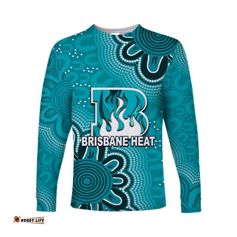 Custom Personalised And Number Brisbane Heat Cricket Long Sleeve T-shirt Aboriginal Teal