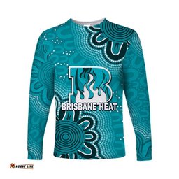 Custom Personalised And Number Brisbane Heat Cricket Long Sleeve T-shirt Aboriginal Teal