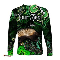 Custom Personalised Australian Astrology Long Sleeve T-shirt Virgo Echidna Zodiac Aboriginal Green