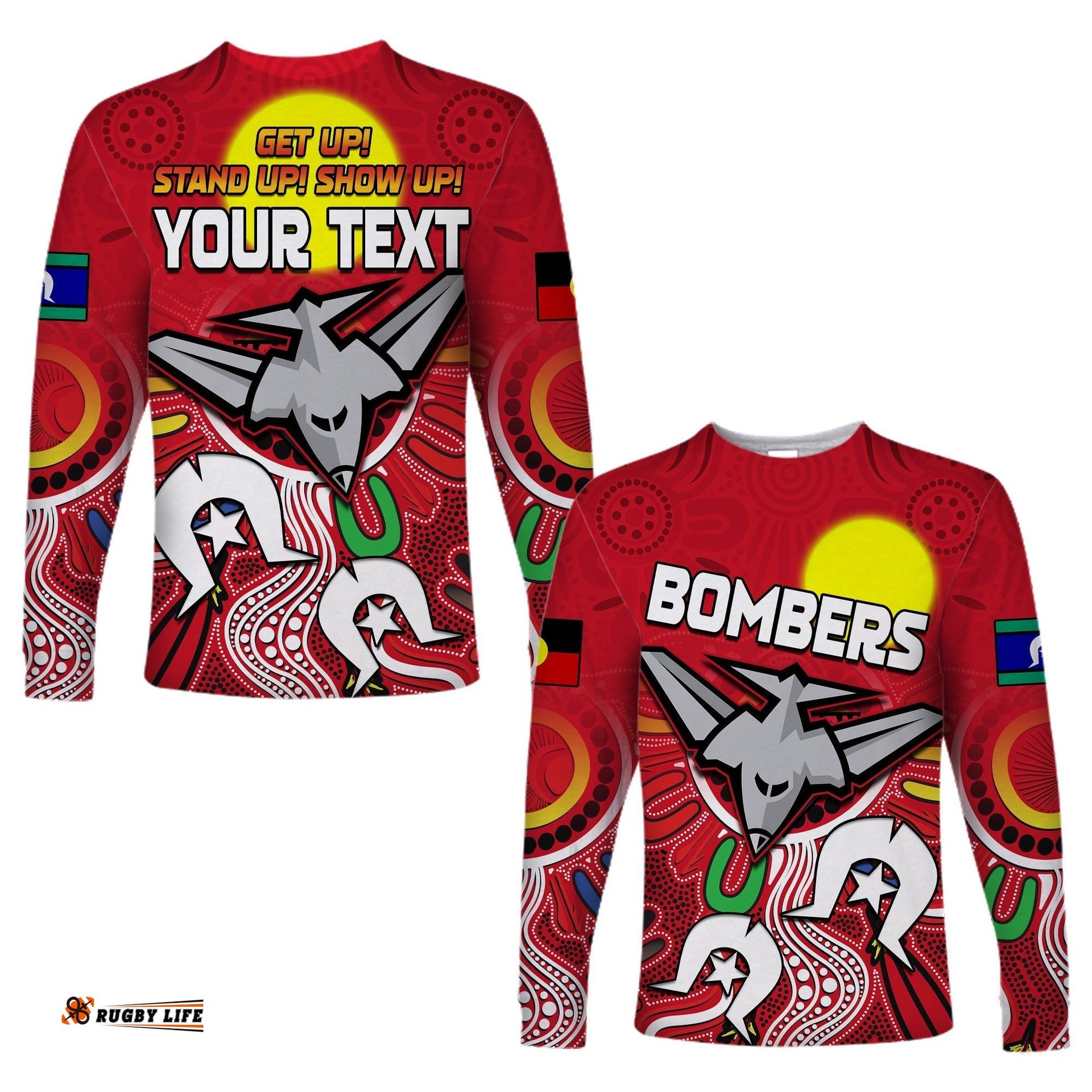 Custom Personalised Bombers NAIDOC Week Long Sleeve T-shirt Essendon Football Aboriginal