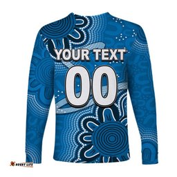 Custom Personalised And Number Strikers Cricket Long Sleeve T-shirt Aboriginal Blue