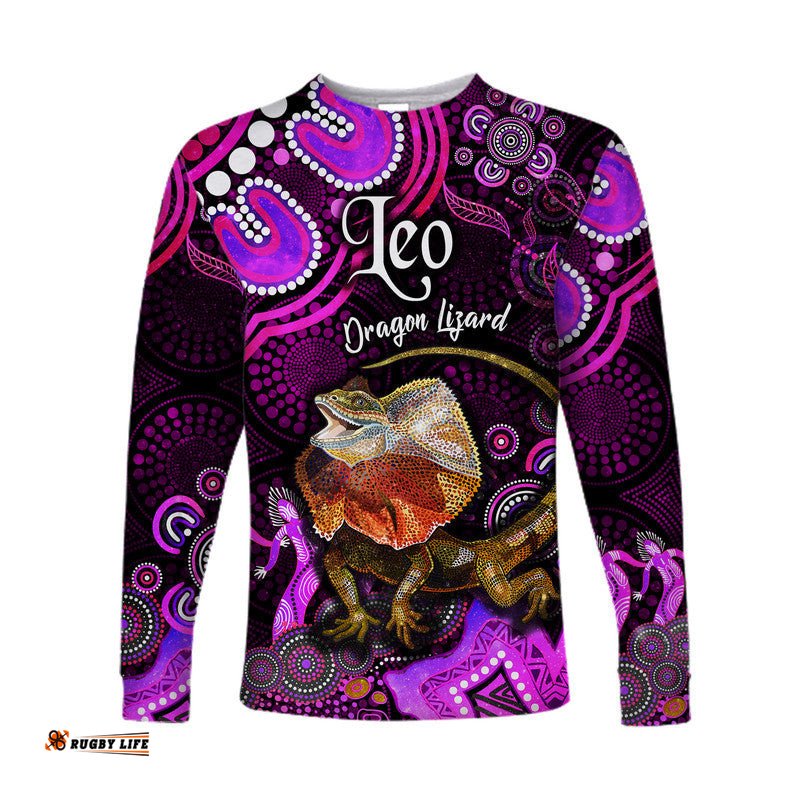 Custom Personalised Australian Astrology Long Sleeve T-shirt Leo Dragon Lizard Zodiac Aboriginal Pink
