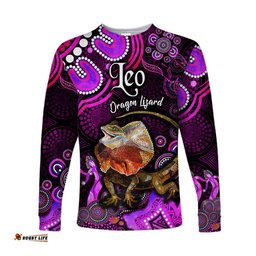 Custom Personalised Australian Astrology Long Sleeve T-shirt Leo Dragon Lizard Zodiac Aboriginal Pink