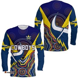 Cowboys Rugby Long Sleeve T-shirt Indigenous Arboriginal Dot Paint Navy Style